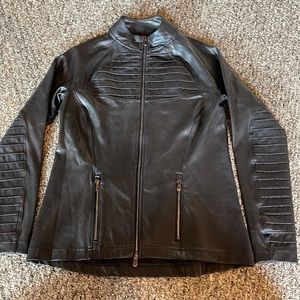 Spanx black faux leather moto zip up jacket